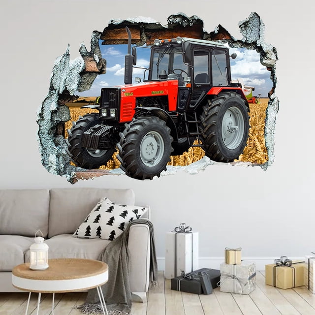 Adhesivos de pared 3D con diseño de pared rota para tractores y vehículos agrícolas