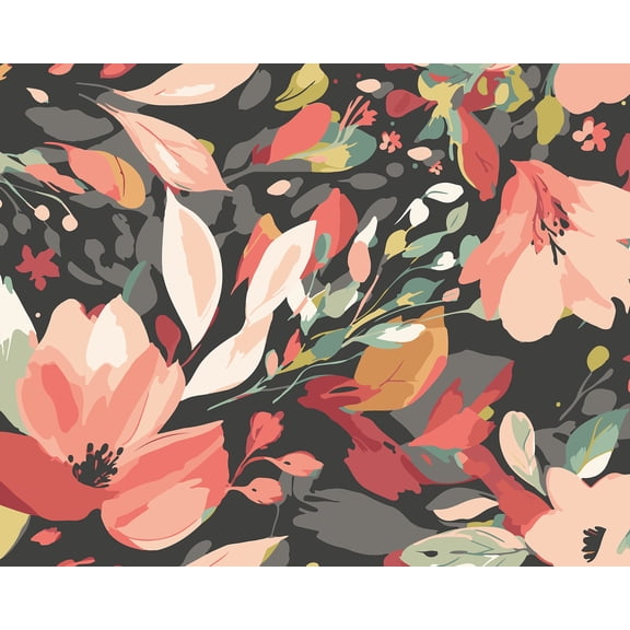 Brewster Origin Murals Flowing Flowers Charcoal Wall Mural