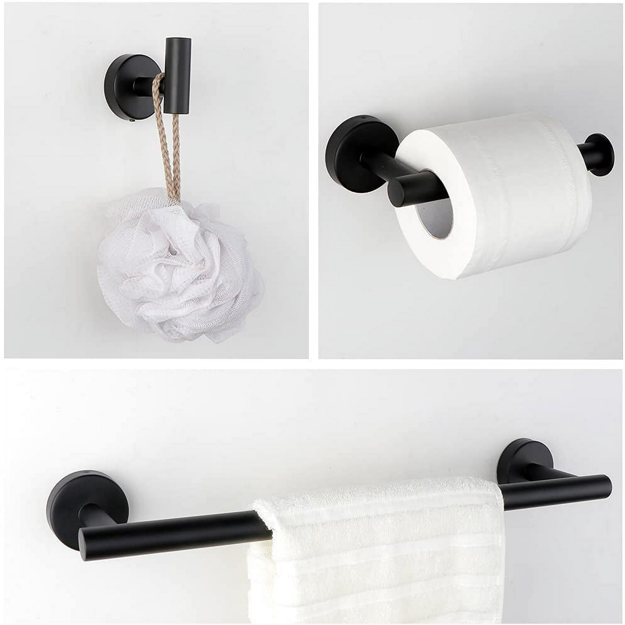 4PCS Bathroom Hardware Set Matte Black Bathroom Accessories Set SUS304 Stainless Steel Bathroom Towel Rack Wall Mounted Include 16 Hand Towel Bar Toilet Paper Holder and 2 Robe Hooks Walmart