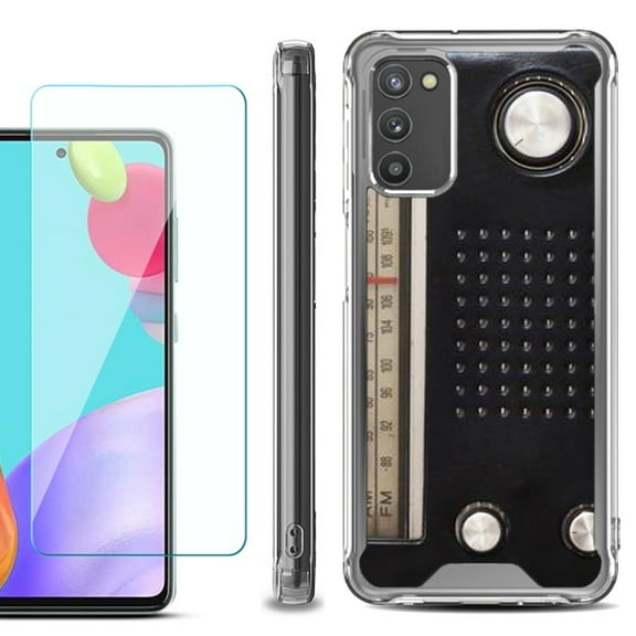 Shockproof Bumper Phone Case for Samsung Galaxy A03s, with Tempered Glass Screen Protector, by OneToughShield ® - Vintage Radio