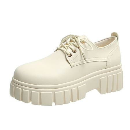 

Wesracia Women s Fashion Thick Sole Lace-Up Shoes Pumps Leather British Casual Shoes