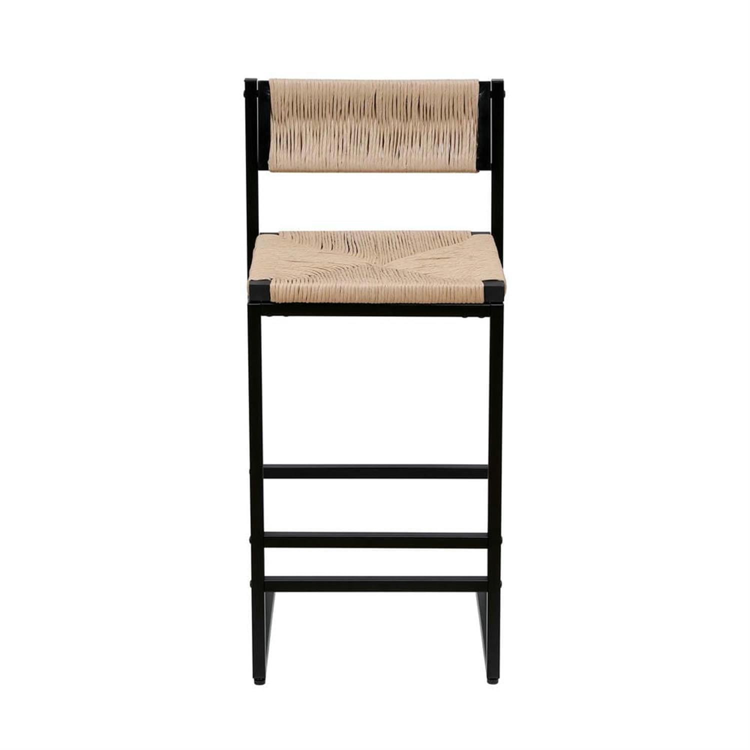 Demi Bonn 34" Counter Height Bar Stools Set of 2, Paper Rope Weave Barstools with Back, Armless Kitchen Island Countertop Chairs for Dining Room, Beige