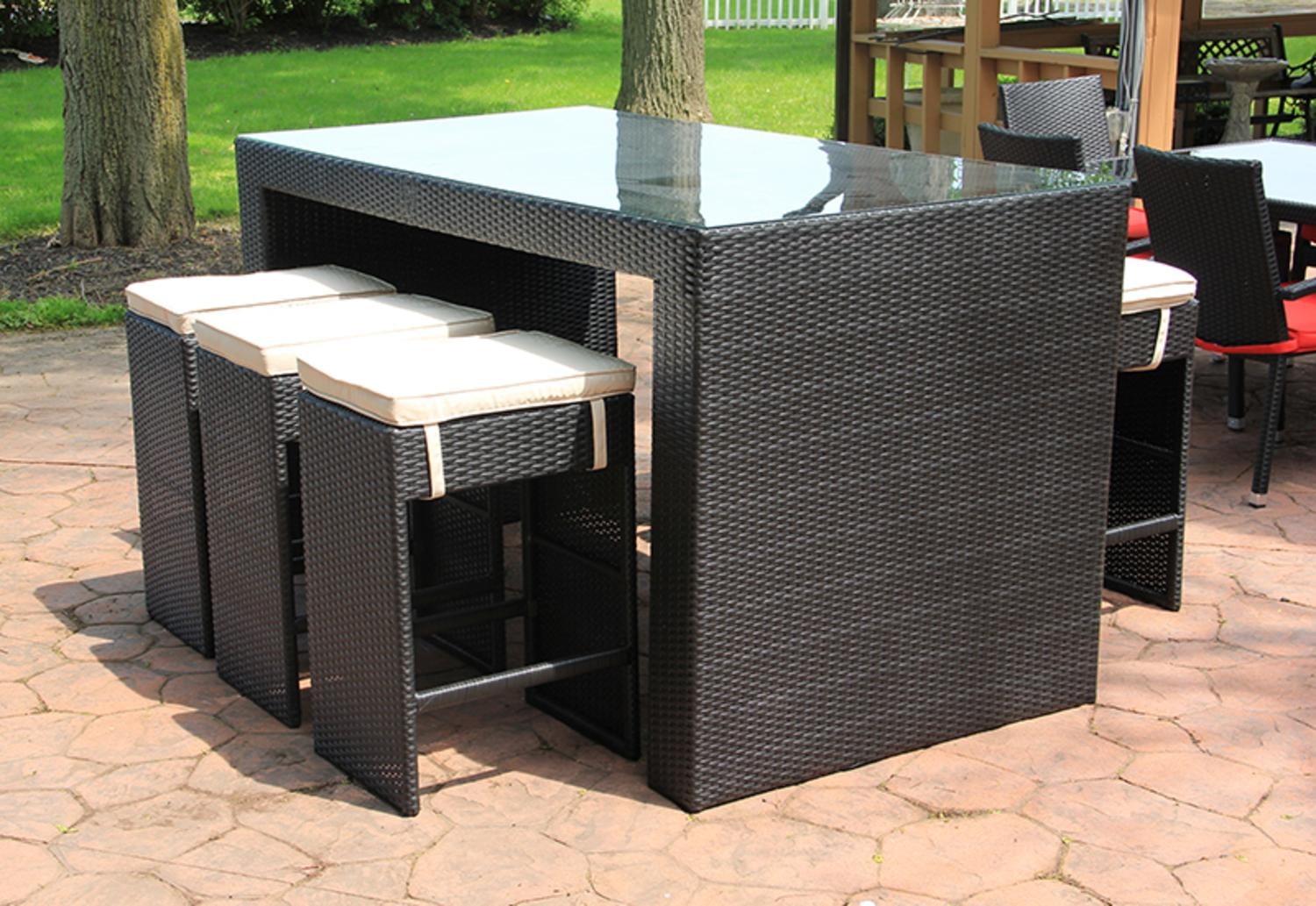 7-Piece Black and White Wicker Outdoor Patio Furniture Bar ...