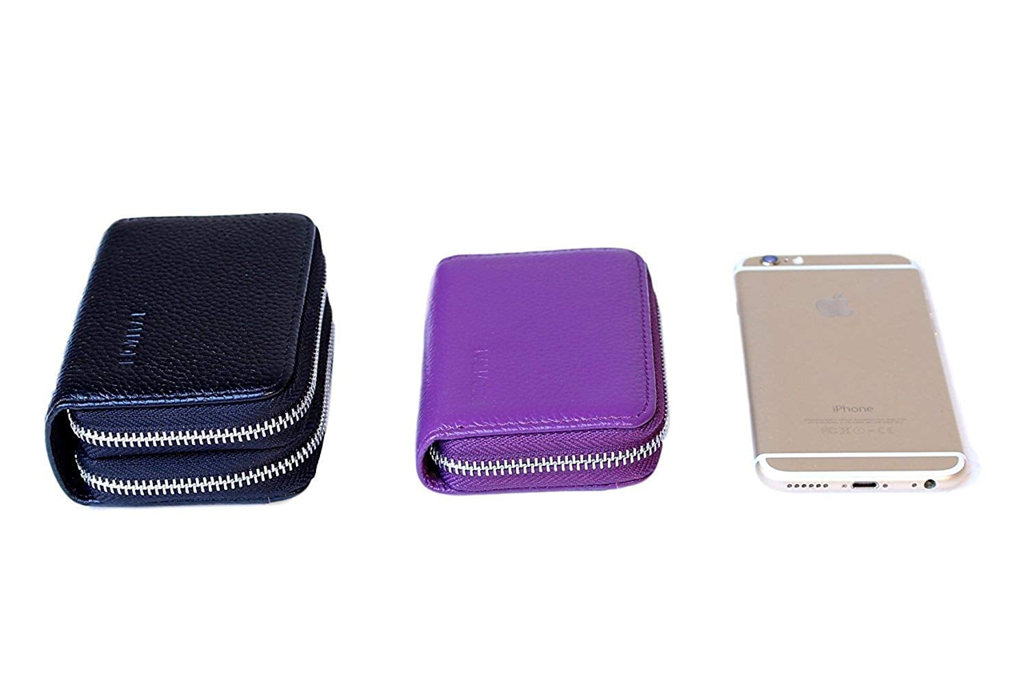 Suweibuke Genuine Leather Credit Card Holder Wallet RFID Blocking Secure  Card Case ID Case Organizer Zipper Wallet (A-Dark Blue)