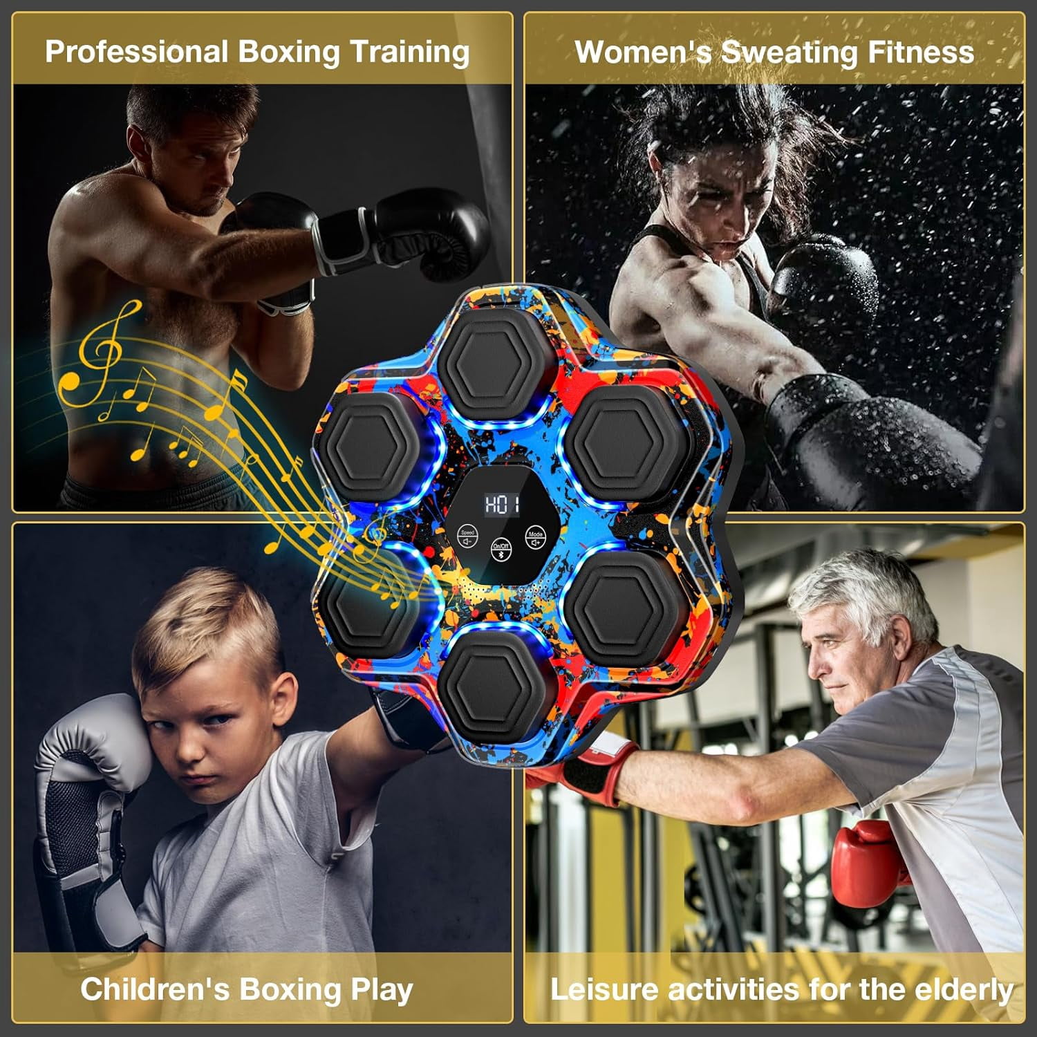 Music Boxing Machine - Interactive Punching Trainer with Boxing Gloves, Large Wall-Mounted Electronic Punching Bag for Adults and Kids, Featuring 9 Modes & 9 Speeds, Bluetooth Connectivity