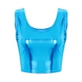 thumbnail image 5 of Yartina Fashion Women's PVC Leather Metallic Sleeveless Scoop Neck Crop Tank Tops Lake Blue One Size, 5 of 7