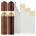 thumbnail image 1 of Estuche de madera para agujas de 2 piezas con 12 agujas colgantes con parte trasera dorada y agujas de costura de cuero de 4 ojales como se muestra, 1 of 5