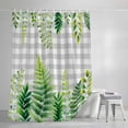 thumbnail image 4 of Spring Leaves Shower Curtain Set, Waterproof Shower Curtains for Bathroom, Pastoral Garden Botanical Gray Plaid Washable Fabric Cloth Bath Curtain for Bathtub Decoration with Hooks 66x72 Inches, 4 of 9