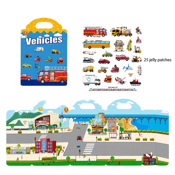 Sticker Book Busy Book for Toddlers 1-3 Travel Toys Stickers for Kids Reusable Jelly Scene Portable Educational Toddler Books,A