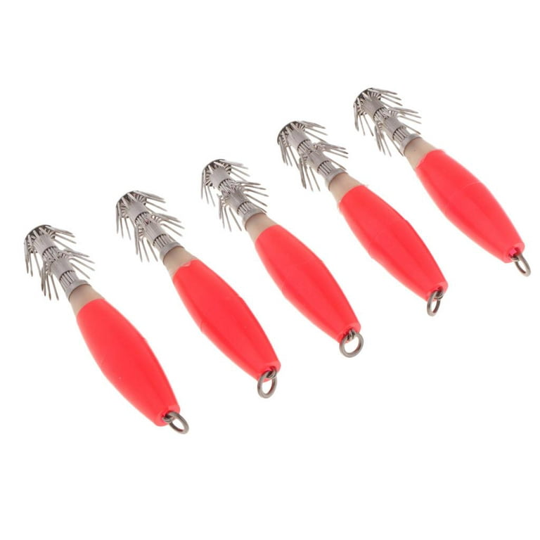 5pcs Fluorescent Squid Hooks, Fishing Squid Cuttlefish -fish s for  Freshwater Saltwater , Red