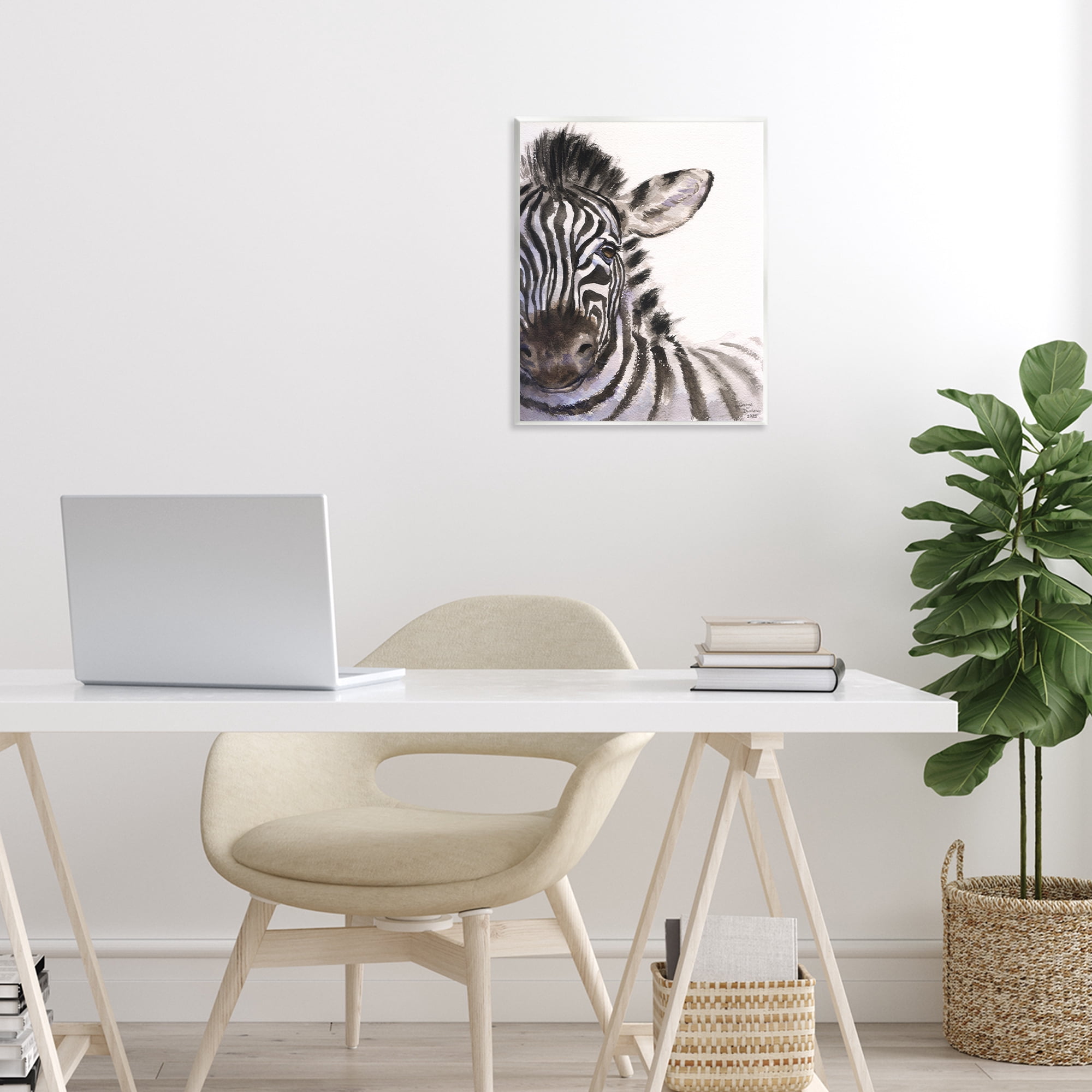 Stupell Industries Zebra Portrait on White Wall Plaque Art, design by George Dyachenko