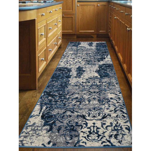 Rugsotic Carpets Machine Woven Heatset Polypropylene 3'2''x10' Runner Area Rug Floral Blue