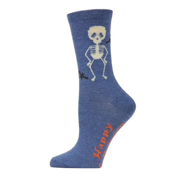 MeMoi Glow in the Dark Skeleton Crew Socks - Womens - Female, 9-11, Denim Heather