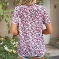 thumbnail image 4 of Blusa informal de gasa con flores y escote en V de encaje para mujer, manga corta, detalle de guipur, rojo sobre blanco, talla XL, 4 of 6