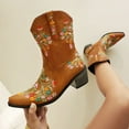 thumbnail image 3 of Cowboy Boots for Women Elegant Floral Embroidery Dressy Cowgirl Boots Chunky Heel Pull on Tall Booties, 3 of 5
