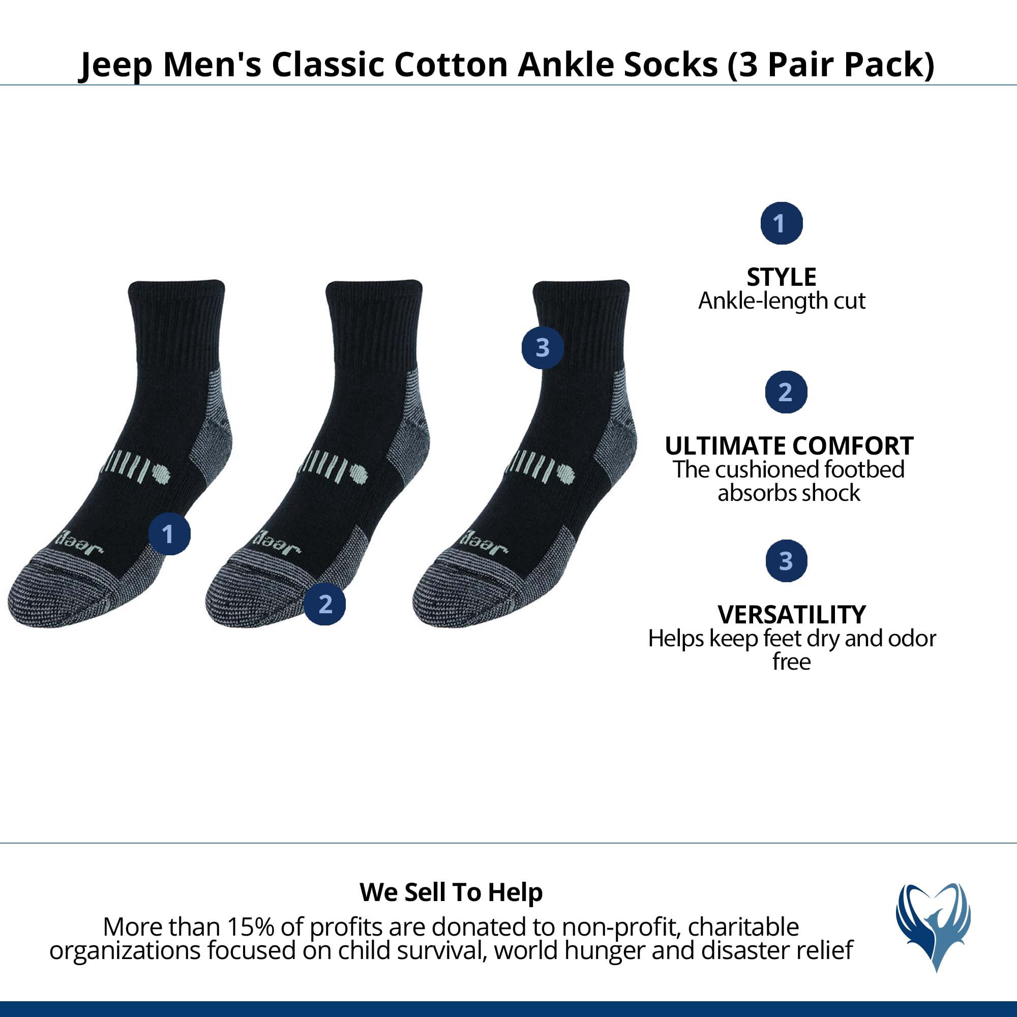 Jeep  Classic Cotton Ankle Socks (3 Pair Pack) (Men)