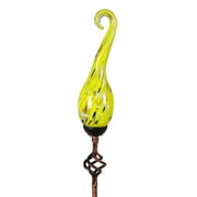 Exhart  Hand Blown Yellow Glass Spiral Flame Solar Powered Garden Stake with Metal Finial Detail, 36 inch