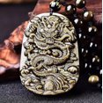 thumbnail image 5 of EOEMY Natural Gemstone Gold Obsidian Dragon Necklace Amulet Pendant With Bead Chain, 5 of 9
