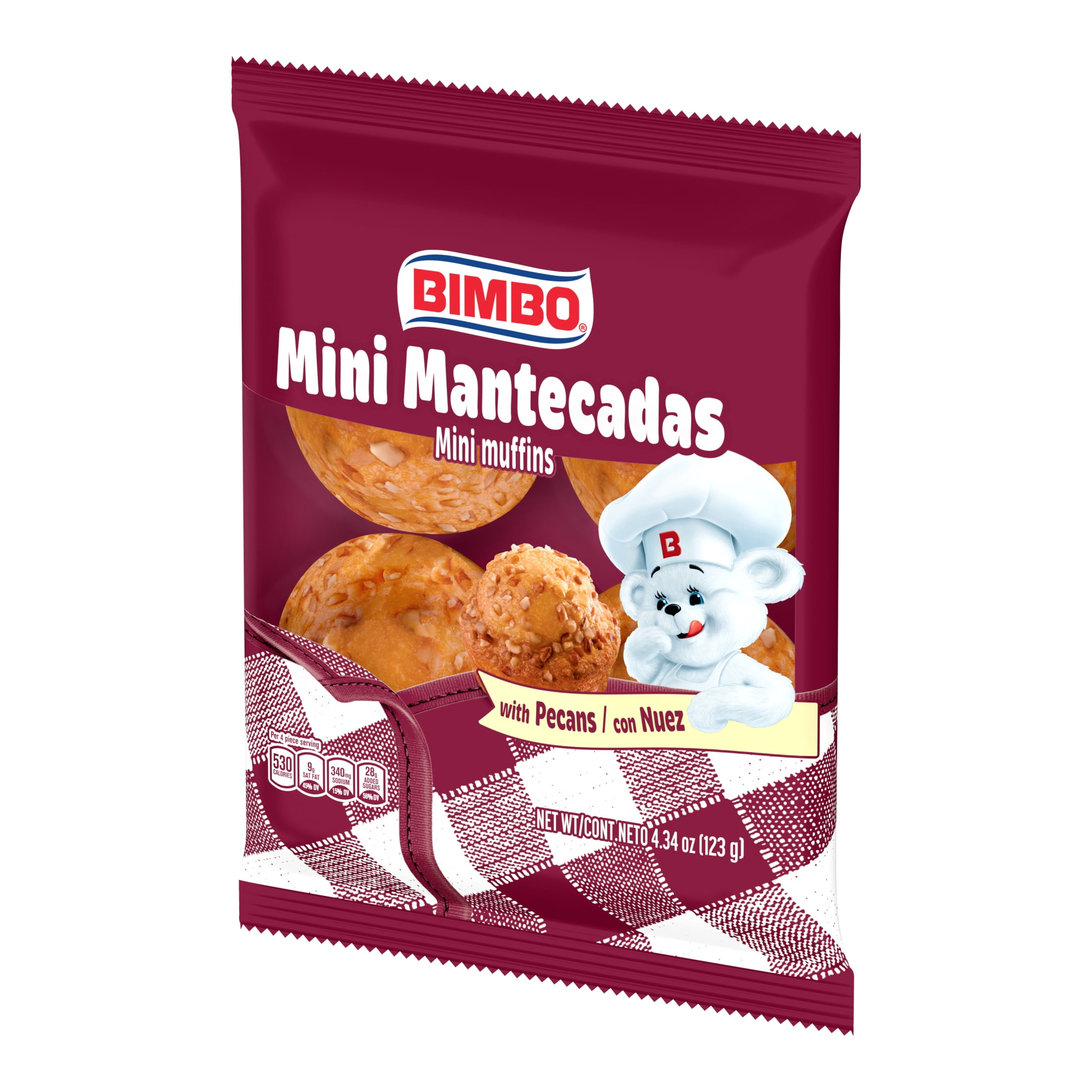 Bimbo Mini Mantecadas con Nuez Muffins, 4 Count, Pecan Mini Muffins, 4.34 oz Bag