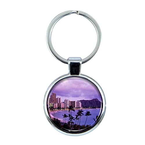 Hawaii Keychain with Epoxy Dome and Metal Keyring