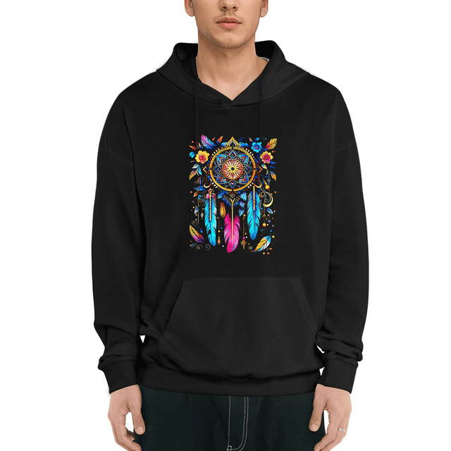 Chandail à Capuchon en Molleton pour Hommes avec Cordons de Serrage, Manches Longues, Tenue Décontractée – Design Attrape-Rêves Vibrant, Confort Douillet pour Style Quotidien et Ambiance Spirituelle
