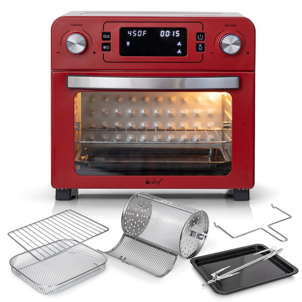 Deco Chef 24 QT Red Stainless Steel Countertop 1700 Watt Toaster Oven