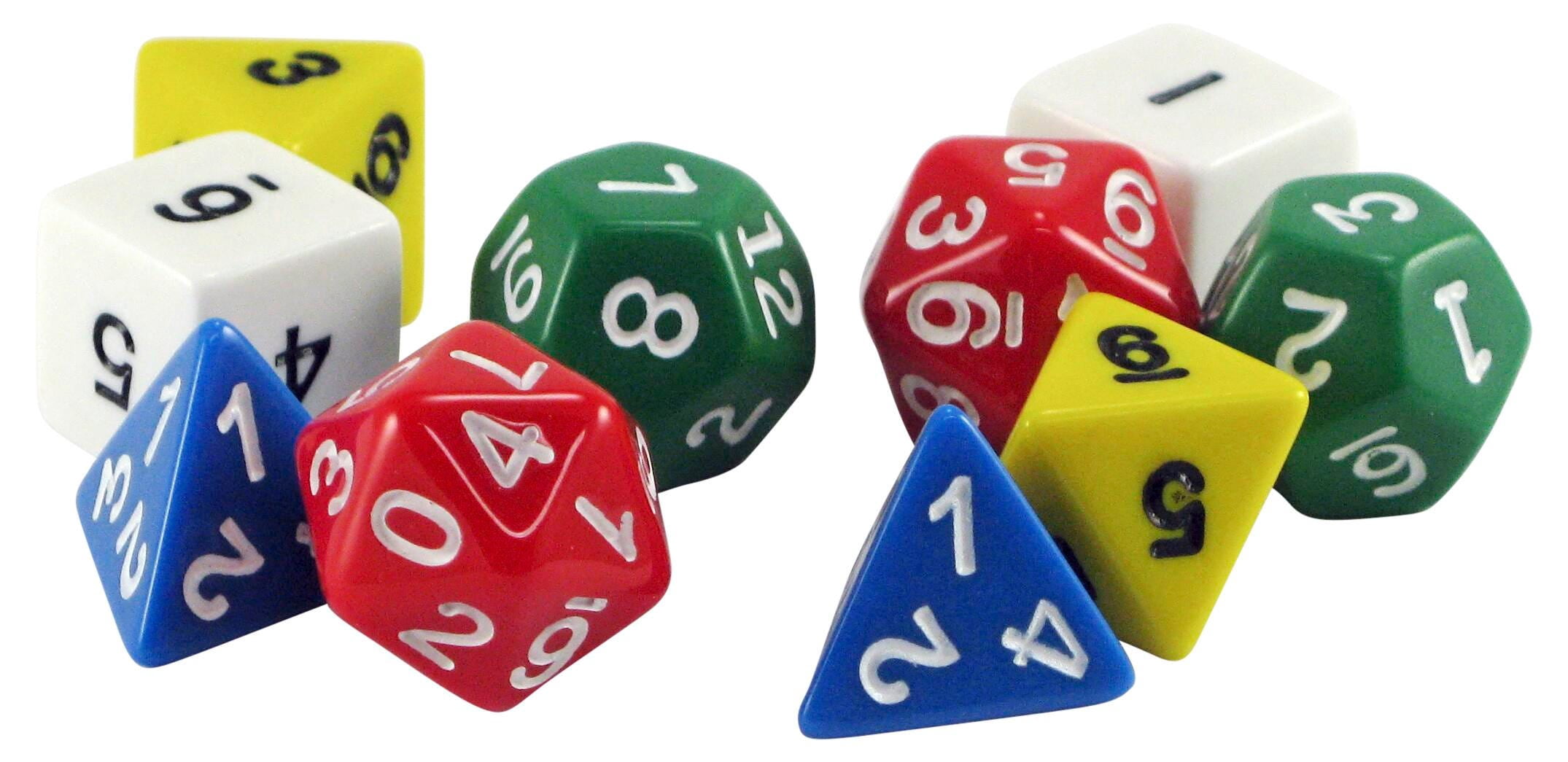Polyhedra Dice - Set of 10 - Assorted Shapes & Colors