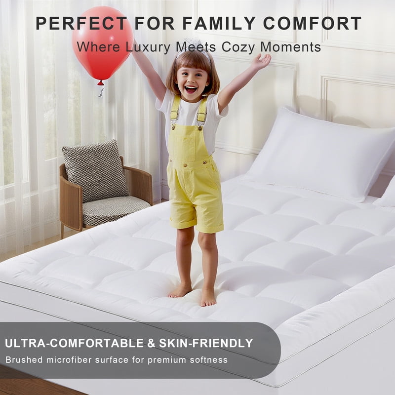 3 inch White Cooling Twin Mattress Topper, Extra Thick Pillow Top for Back Pain Relief, Twin Size Mattress Protector with Deep Pocket Mattress Cover Twin, Bed Topper