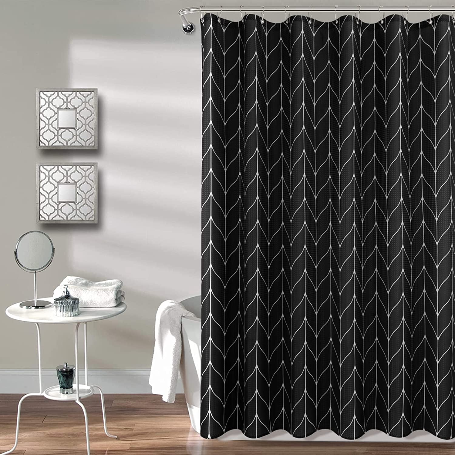 KSEERBABALL Black and White Herringbone Shower Curtain, 72"x72" Machine Washable