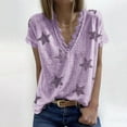 thumbnail image 6 of Fusipu Women T-shirt Five-pointed Star Print Lace Summer Short Sleeve V Neck Blouse for Date, 6 of 8