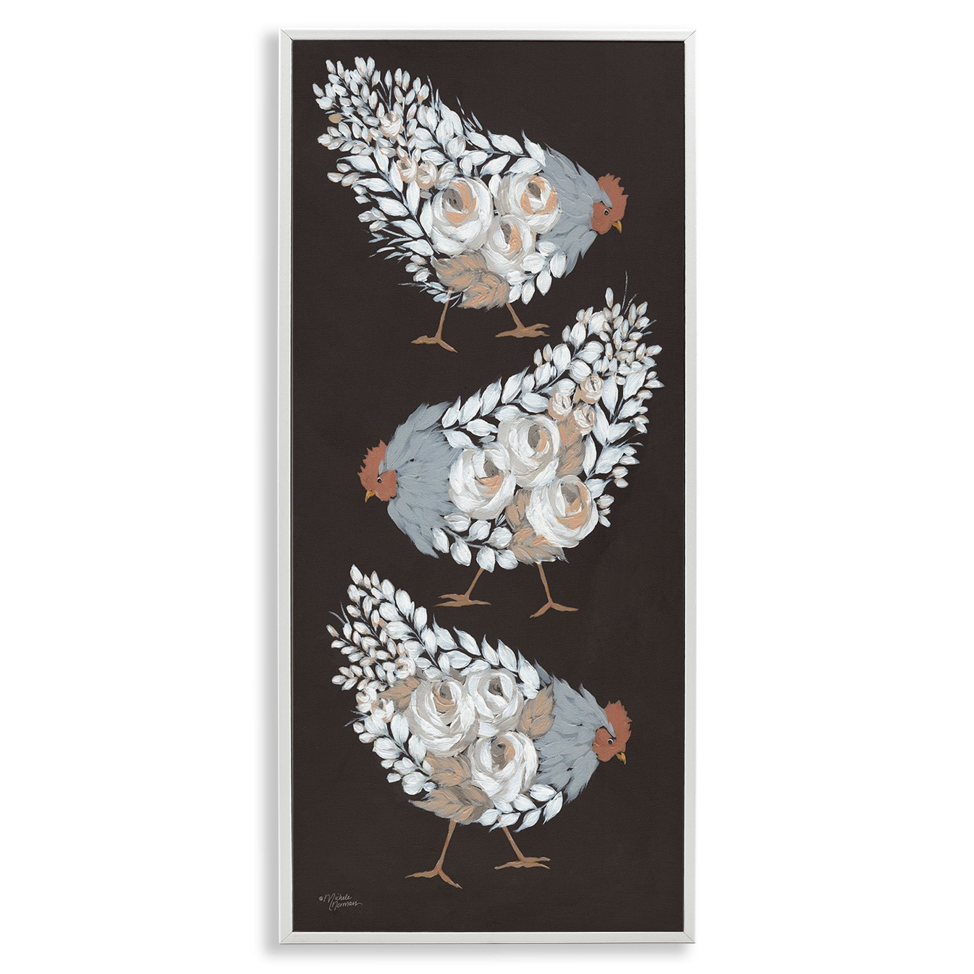 Stupell Industries Chicken Hen Abstract Animal Botanical Blooms Pattern Graphic Art White Framed Art Print Wall Art, Design by Michele Norman