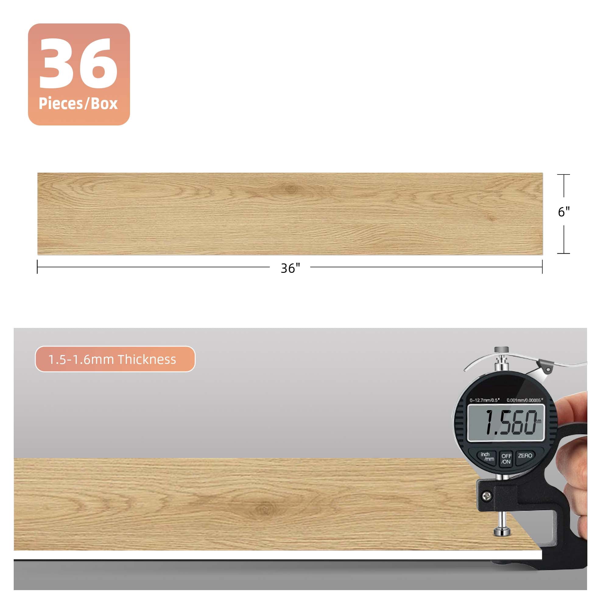 Peel and Stick Floor Tile Waterproof Light Oak Vinyl Flooring 36-Pack 54 Sq.Ft, DIY Self Adhesive Wood Plank for Bedroom, Kitchen, Living Room
