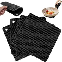 HCZ 4 Pack Silicone Hot Pads, Heat Resistant Trivet Mats and Pot Holders for Kitchen, Non Slip Coasters and Hot Plate Mats, Black