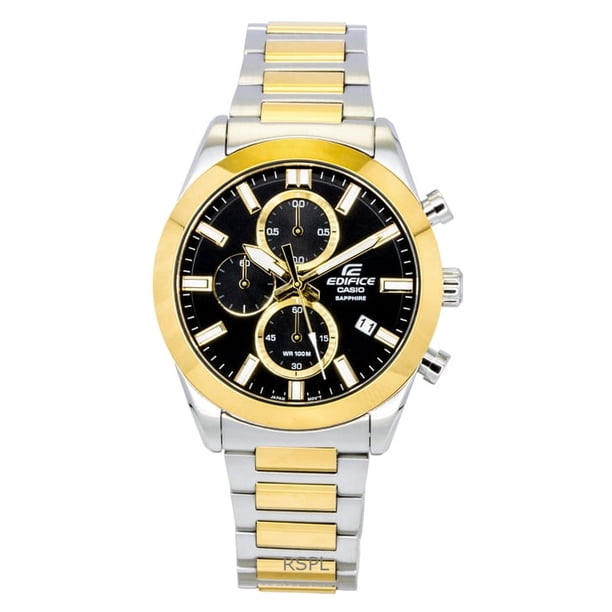 Casio Reloj Edifice EFB-710SG-1AV de Cuarzo Analógico con Cronógrafo, Dos Tonos, Acero Inoxidable y Esfera Negra, para Hombre, 100 M