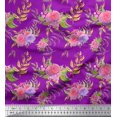 thumbnail image 1 of Soimoi Purple Japan Crepe Satin Fabric Leaves & Rose Floral Print Fabric by the Yard 44 Inch Wide, 1 of 3