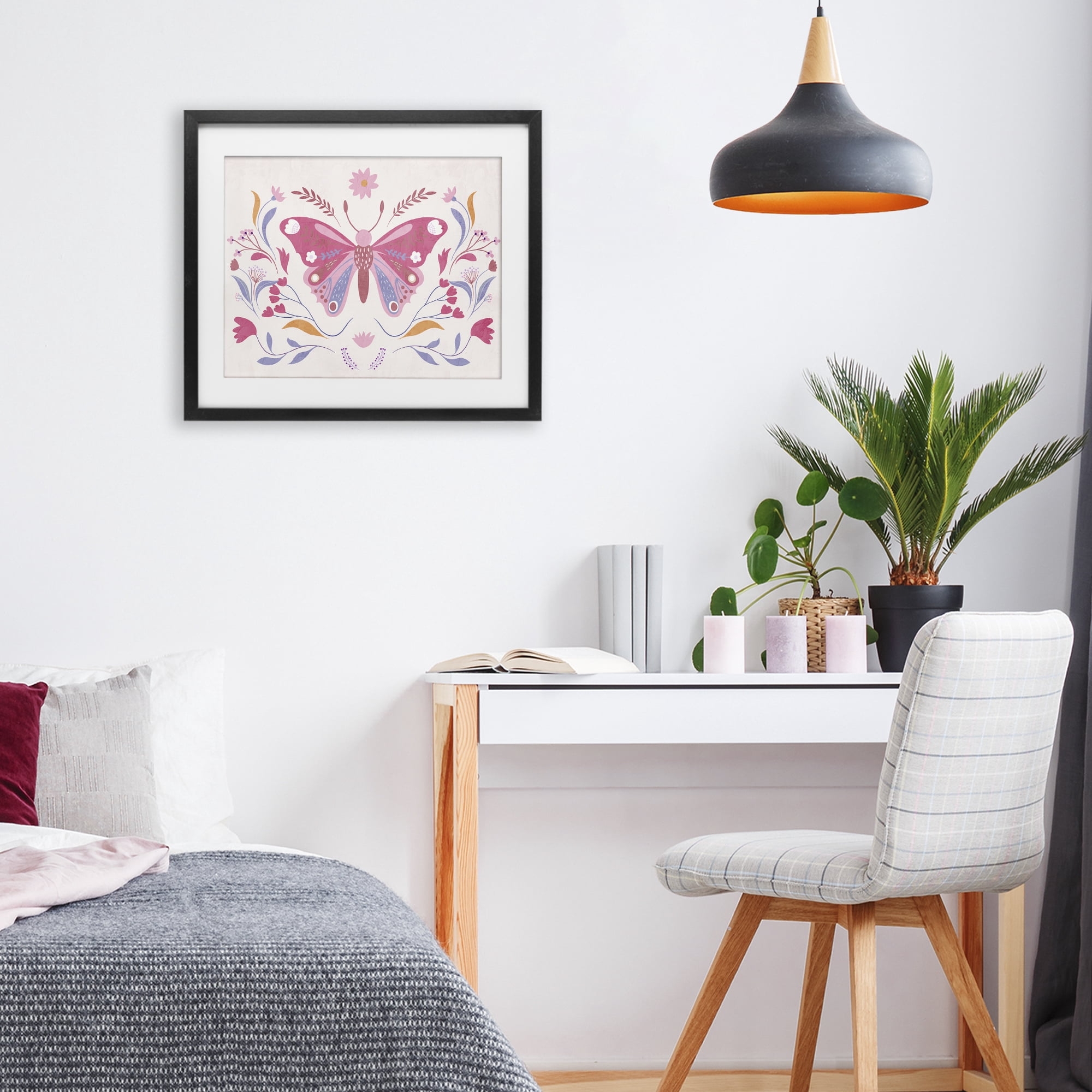 Stupell Industries Whimsical Folk Butterfly Black Framed Print Under Glass, design by Kim Allen