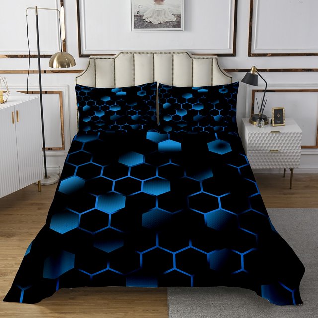 Erosebridal Geometric Hexagon Quilt Sets for Queen Size Bed,Gradient Bed Set,Neon Decor,Lightweight,3pcs