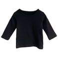 thumbnail image 1 of Laklulu Camiseta de Manga Larga para niños Camiseta de algodón con Cuello Redondo para niños Camisa de Fondo sólido（Negro）,90cm, 1 of 5