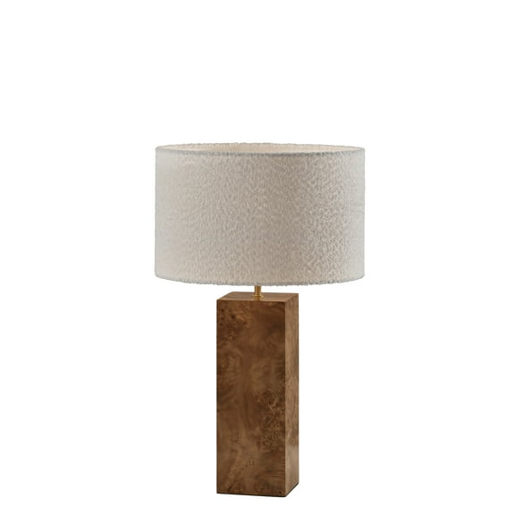 Adesso Frederick 23.25" 1-Light Burled Wood & Brass Table Lamp with White Boucle Shade