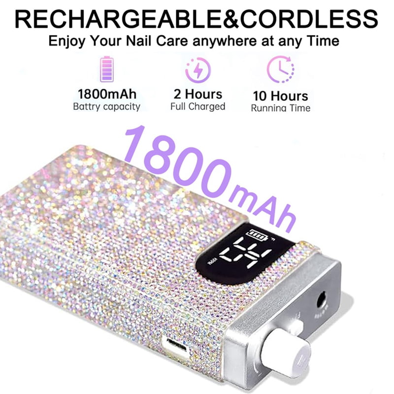Cordless Electric Nail Drill Machine for Rechargeable Diamond Portable HD Display 35000 RPM Acrylic Drill A