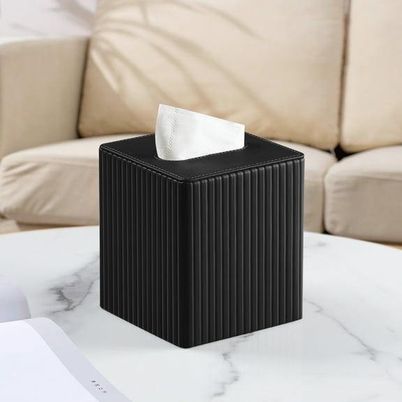 Namzi Leather Tissue Box Cover with Magnetic Closure, Modern Square Tissue Box Holder Decorative Organizer for Bathroom Vanity Countertop, Night Stands Bedroom Office Desk (Black)