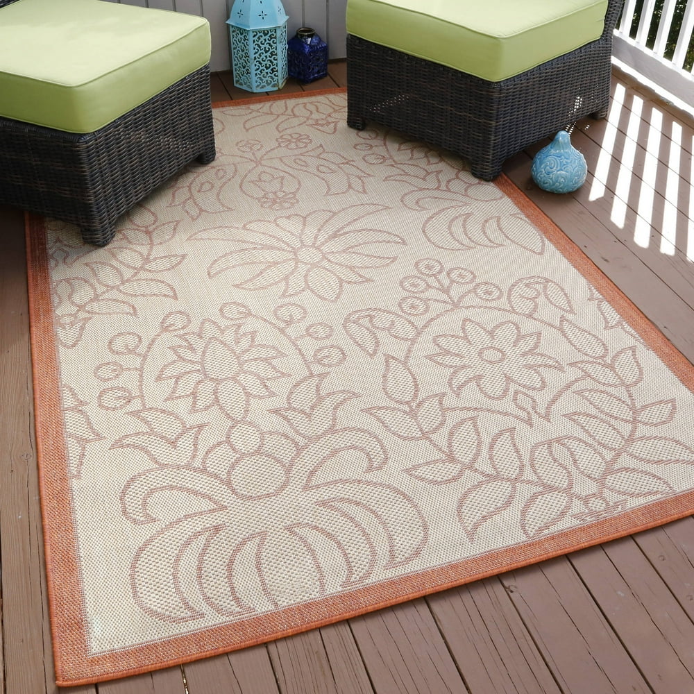 Somerset Home Botanical Garden Indoor/Outdoor Area Rug, Orange, 5' x 7