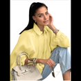 thumbnail image 3 of Chaqueta Acolchada para Mujer, Estilo Urbano, Holgada, Informal, con Mangas Murciélago, Solapa, Plisada y Cremallera. Amarillo S, 3 of 7