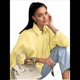 thumbnail image 3 of Chaqueta Acolchada para Mujer, Estilo Urbano, Holgada, Informal, con Mangas Murciélago, Solapa, Plisada y Cremallera. Amarillo M, 3 of 7