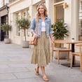 thumbnail image 6 of Enmain Flowy Maxi Skirt for Women Floral Pleated High Waist Drawstring Tiered Skirts with Pockets, 6 of 9
