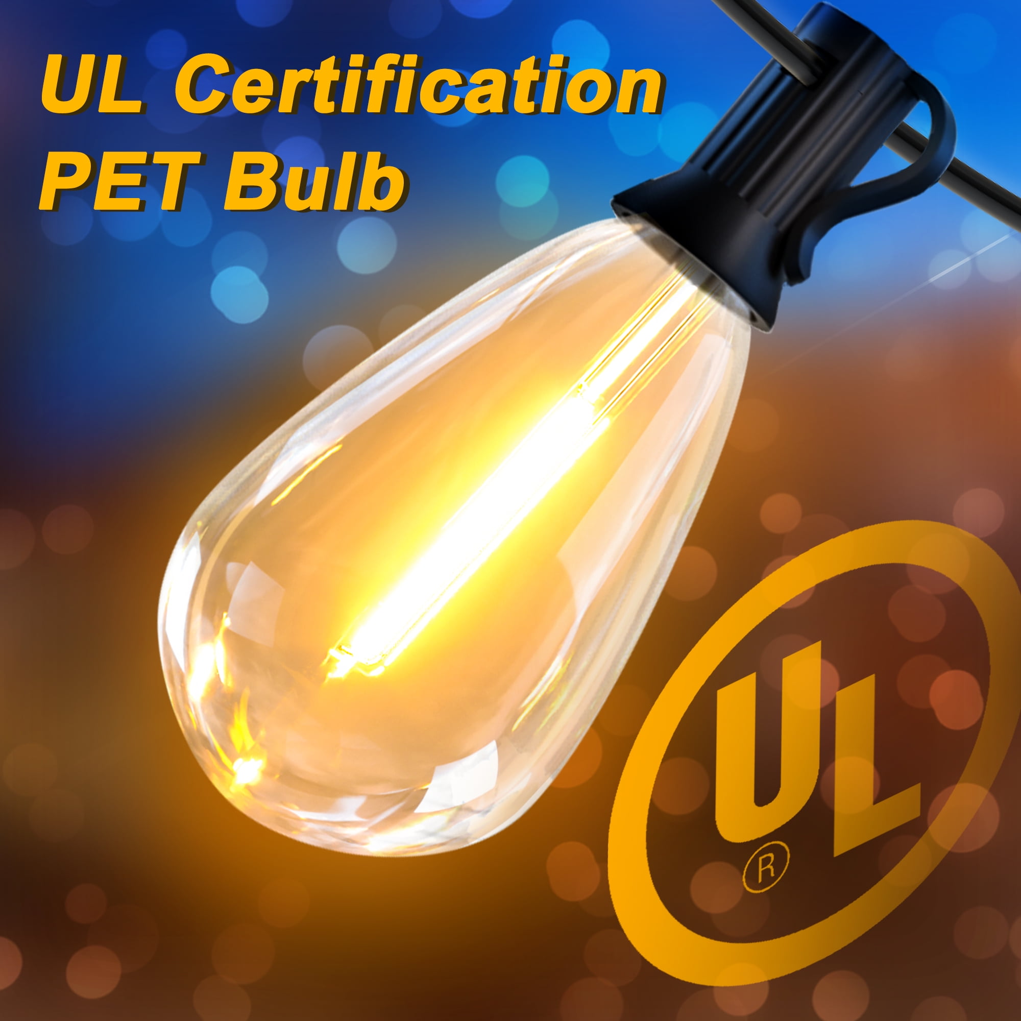 Hyrion 50ft Outdoor String Lights,with 12 S14 Edison Vintage Bulbs,Connectable Outdoor Patio Lighting for porch backyard Cafes,Waterproof & Shatterproof