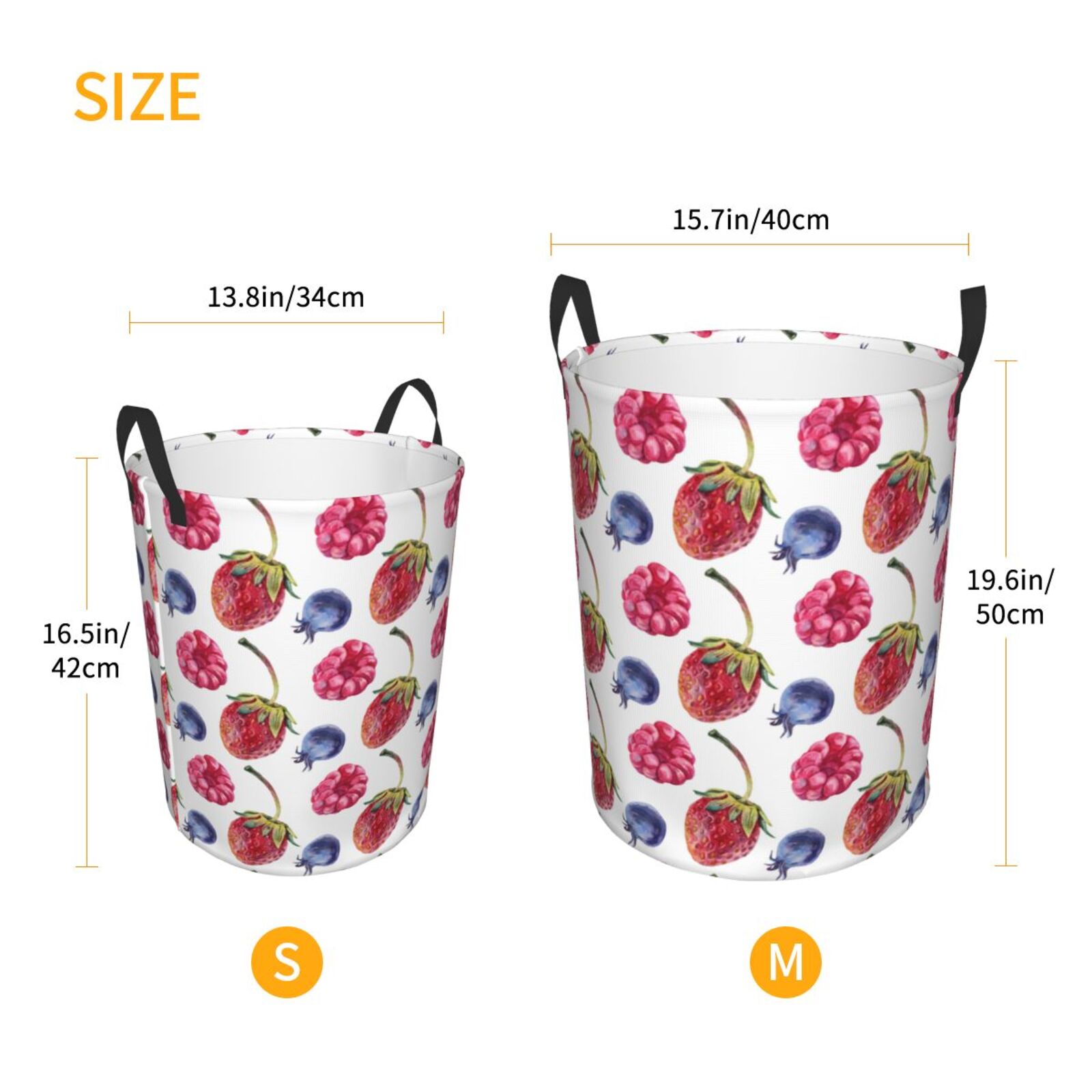 Large Laundry Basket with Handles - Blueberries pattern strawberry Kids Baby Dirty Clothes Laundry Hamper for Bedroom Aesthetic
