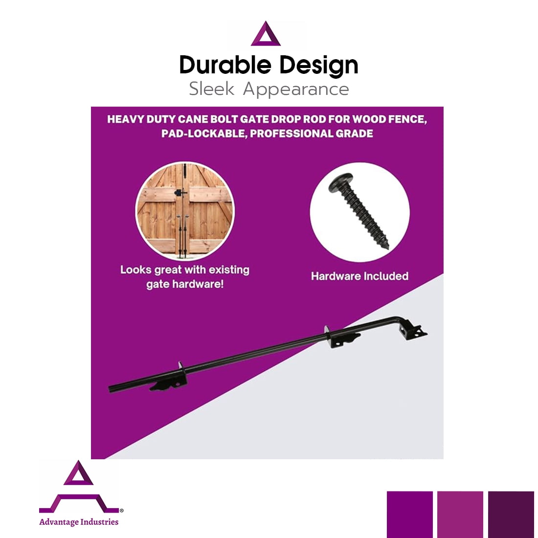Advantage Industries 42" Heavy Duty Cane Bolt | Gate Ground Latch Drop Rod | Pad-Lockable | Zinc Plated Steel | Industrial Grade Drop Rod for Wood Fence | Hardware & Fasteners Included - Black