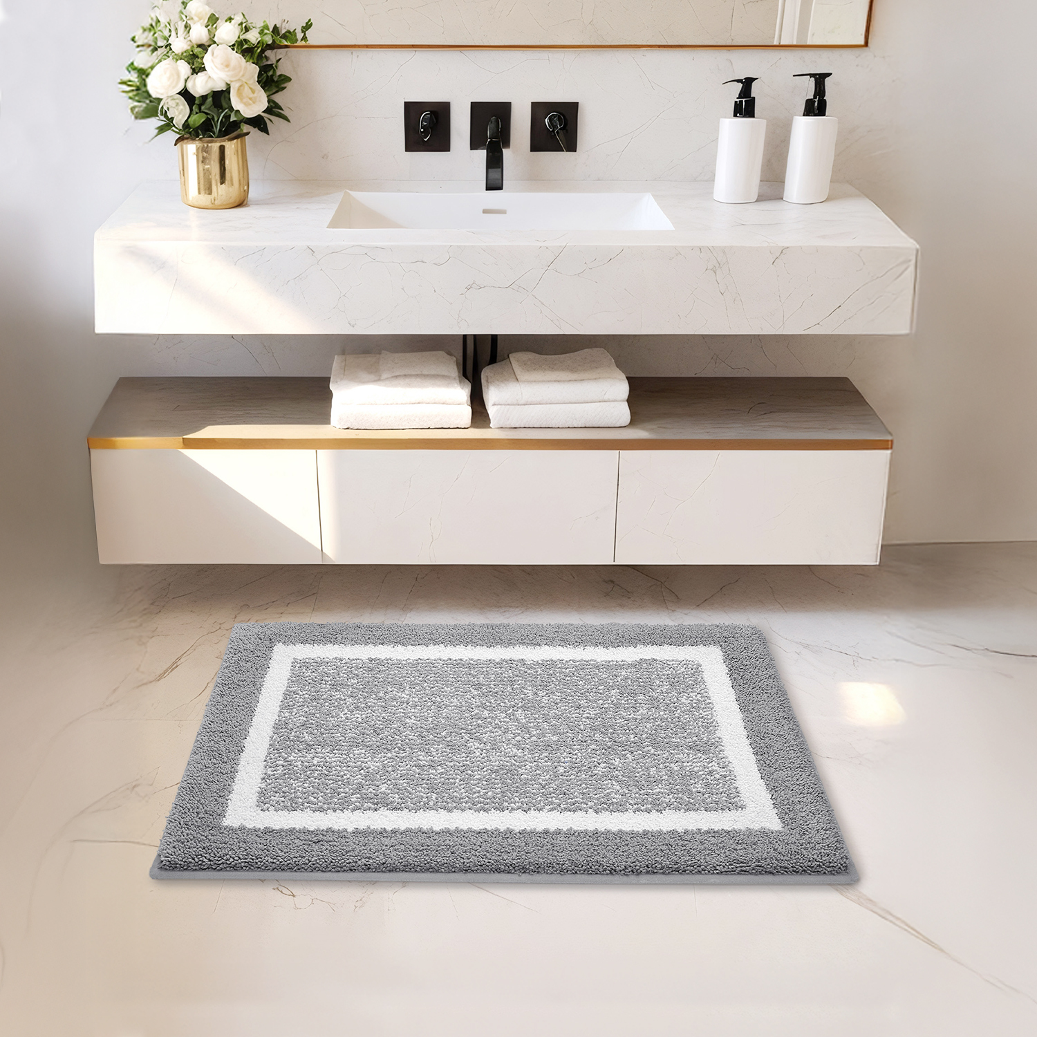 PABUBE Premium Microfiber Bath Rug, 16 x 24 Inches, Gray photo 5