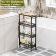thumbnail image 6 of Utility Slim Storage Cart, 4 Tier Small Rolling Kitchen Laundry Room Cart with Wood Top, Metal Narrow Bathroom Storage Cabinet Mobile Shelf Unit Organizer Trolley with Handle for Narrow Space, 6 of 9
